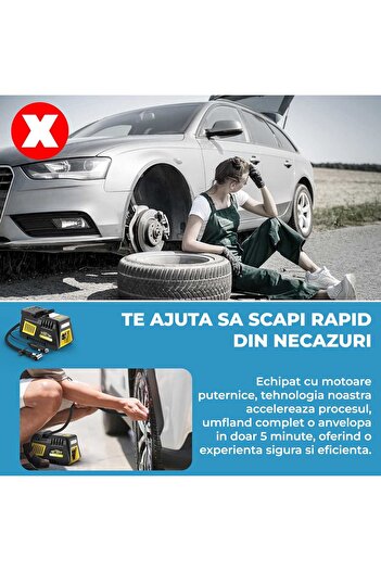 Elindor Compresor auto ®, oprire automată, 12V, 150 PSI, lumină LED, negru