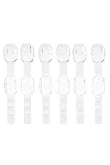 Fab N Funky Child Safety Cabinet Locks, Adjustable Strap, 0 Month+, 22 x 3.5 cm Each, White - 6 Pieces