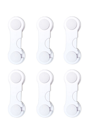 Fab N Funky Child Safety Cabinet Locks, One-Press Unlock, 0 Month+, 9.5 x 3.5 cm Each, White - 6 Pieces