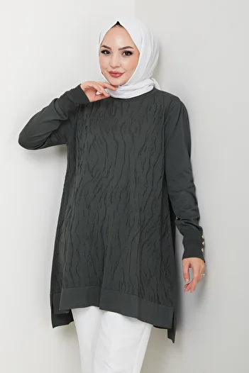 Pamuk Butik Women's Transfer Patterned Cold Thread Mercerized Knitwear Tunic