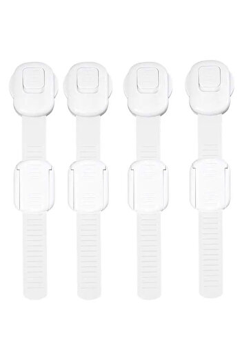 Fab N Funky Child Safety Cabinet Locks, Adjustable Strap, 0 Month+, 22 x 3.5 cm Each, White - 4 Pieces