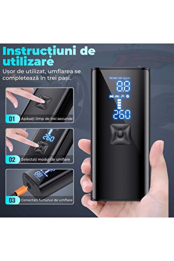 Elindor Compresor auto portabil cu oprire automată, pompă auto, biciclete, motociclete, saltele