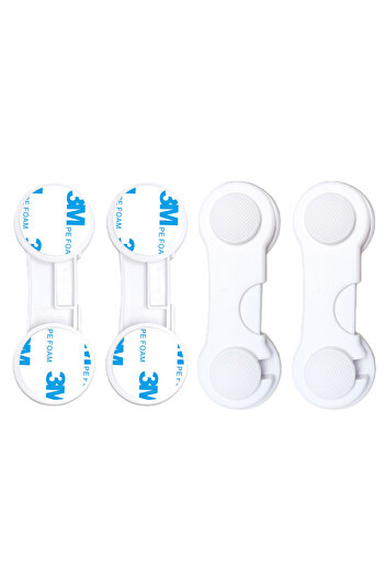 Fab N Funky Child Safety Cabinet Locks, One-Press Unlock, 0 Month+, 9.5 x 3.5 cm Each, White - 4 Pieces