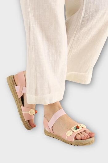 Liger Elastic Bead Detailed Casual Women's Sandals Pudra - Cream