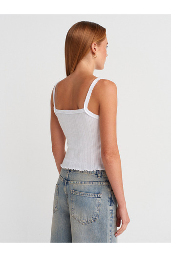 Dilvin 21073 Bow Detailed Strap Top-White