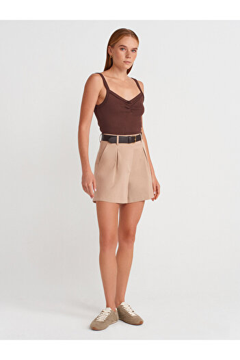 Dilvin 72154 Lyocell Blended Chino Shorts-Dark Beige