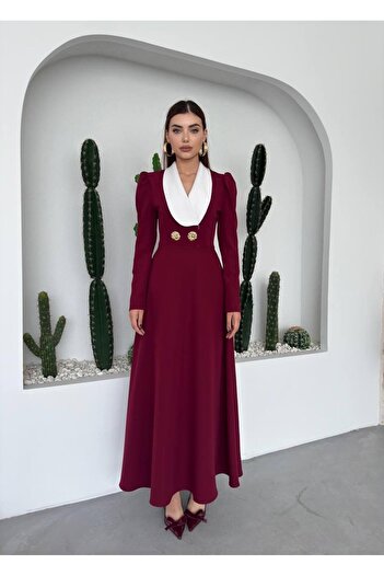 conconmoda Velora Düğme Detay Vatkalı Uzun Elbise
