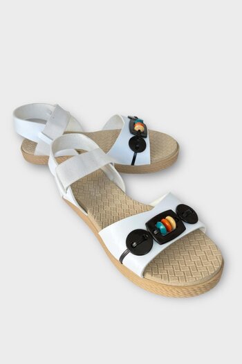 Liger Elastic Bead Detailed Casual Women's Sandals White - Black