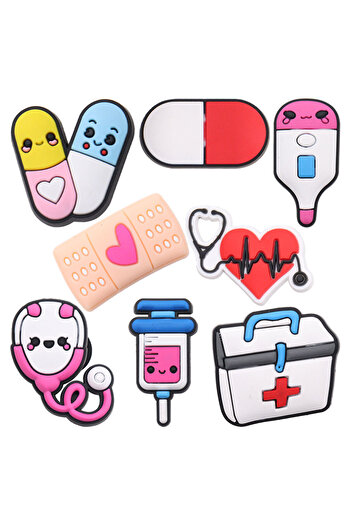 Choice Mix 8pcs 8-9Pcs Doctor Nurse Band-Aid Thermometer Ambulance First Aid Kit PVC Shoe Charms Fit Wristb