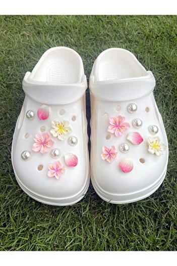Choice ABSfenhuadan-18 18 pieces of pink flowers, white flowers, pink petals, white ABS pearl shoe buckle D