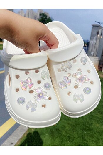 Choice ABSbaixiong-12 12 pieces of white transparent bear, white bow, thin flash round buckle accessories -