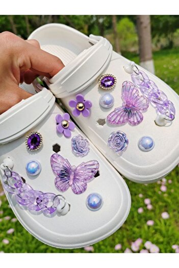 Choice 14Pcszisehudie 14 pieces of fashionable purple butterfly flower chain hole shoes accessories, hollow