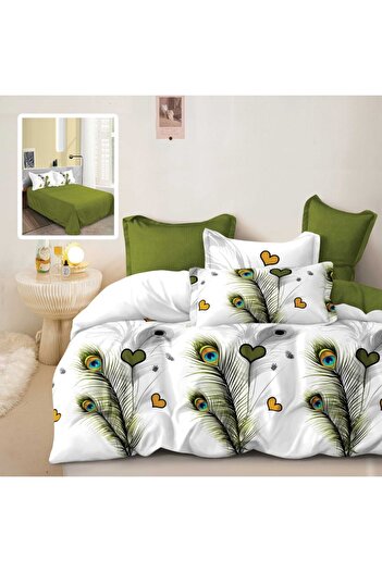 Pucioasa 6-piece fine linen double bed linen with peacock feathers