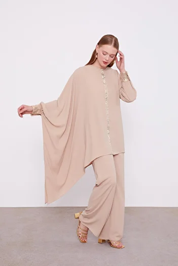 Levidor K.Beige Sequin Detail Tunic Set