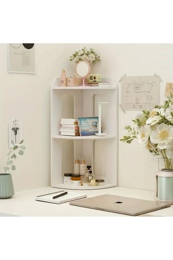 FOXMAG24 Corner Shelf, Multifunctional, 2 Tiers, MDF, 60x24x24cm, for Office or Bathroom, White