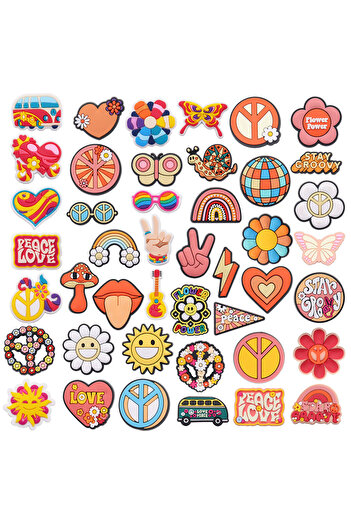 Choice 44pcs 44pcs/set Cute Love Sun Flower Rainbow PVC shoe Buckle Fit Wristbands DIY Charms Decorations H