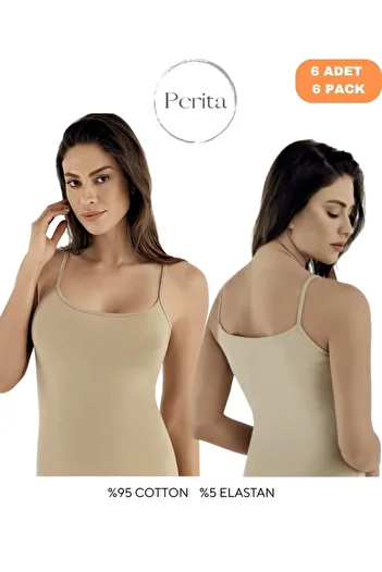 Şahinler Women's Basic String Strap 95% Cotton 5% Elastane (Lycra) 6-Piece Tank Top