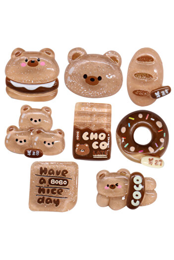 Choice 8pcs 8Pcs Hamburger Bread Bear Resin Have a Nice Day Shoes Charms Lovely Slipper Buckle Decorations
