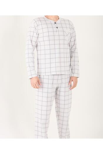 AYSUN TEKSTİL Wide Fitted Plaid Patterned Judge Collar Men's Pajama Set in Cotton Fabric