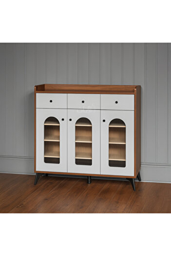 Ebticar Modern coffee corner with a practical design to organize cups in an elegant and tidy manner, in brown, 120 cm