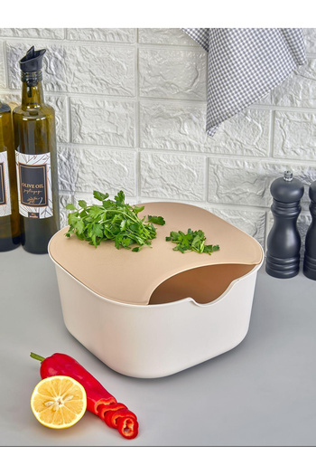Cazoria 5-Piece Kitchen Set, Squeezer, Cutting Board,Strainer, Maxi Bowl - Beige