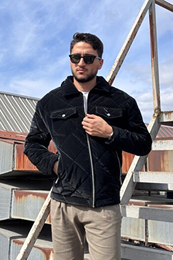 inpool Shirt Collar, Oversized, Double Pocket Flap, Diamond Patterned Quilted Jacket 2504