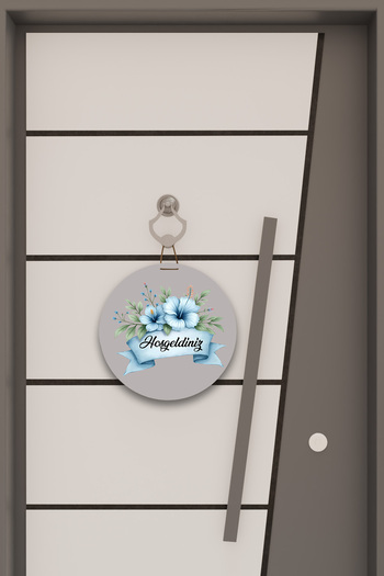 Dormot Digital Printing Gray, Standard Blue Flowers Welcome Themed, Door Ornament, Wall Ornament