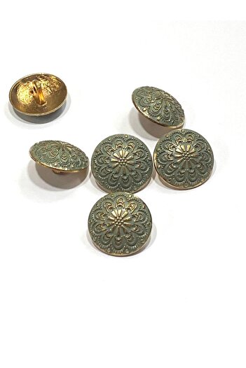 karantuhafiye Bombeli Antique Gold Floor / Metal Button / 2.3 cm / Set of 6 / (M03092)/ Lemon Mold