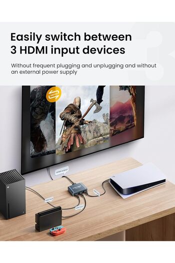 Generic 4K@60Hz HDMI Switch 3 in 1 out Aluminum Alloy【with 4FT HDMI 2.0 Cable】