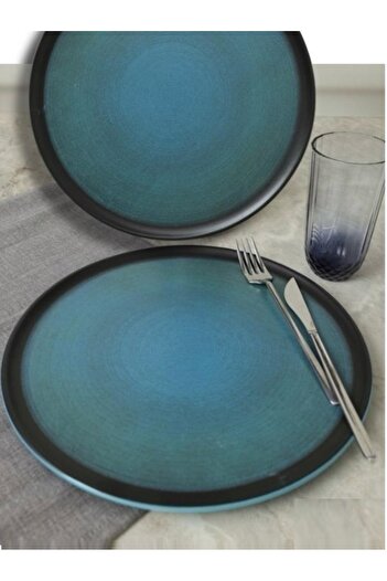 Keramika Pizza Plate 30 cm Matte Black Blue 2 Pieces