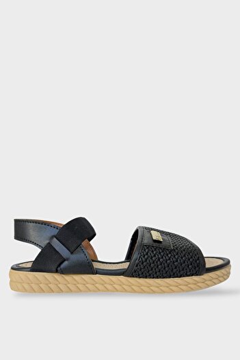 Liger Women's Straw Single Strap Rubber Detailed Sandals Black