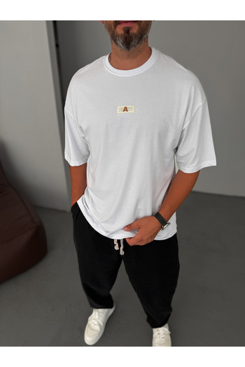 BYBASICMAN White a Letter Patch Oversize T-Shirt By-079