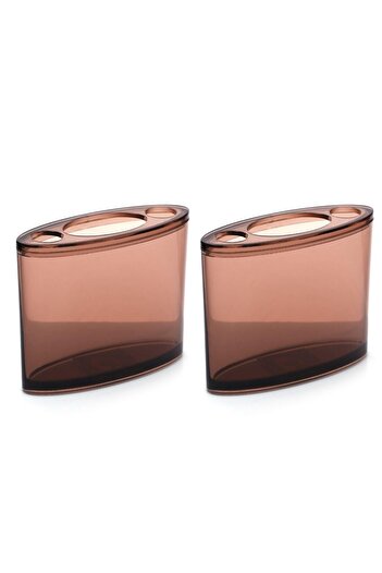 Bosphorus 2 Pieces Pen Holder Brown Oval Acrylic Office Supplies 10X13X5Cm