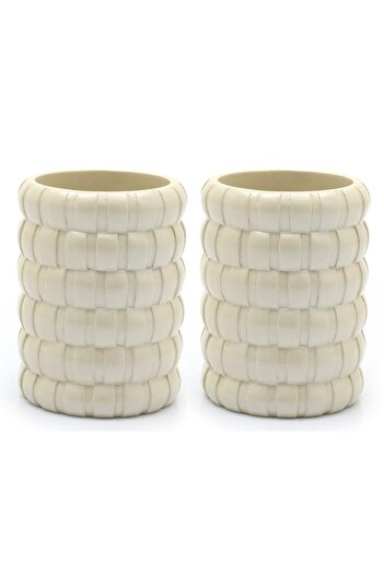 Bosphorus 2 Pieces Pen Holder Cream Knitted Polyresin Model Office Supplies 9X9X12Cm