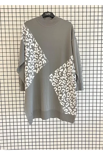 Armine Patterned Ribbed Steel Knitwear Tunic