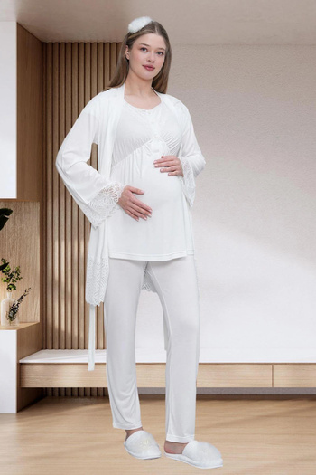 Mavelle Women's Lace Detailed Dressing Gown Maternity Maternity Pajama Set 6203