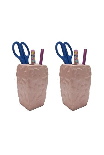 Bosphorus 2 Pieces Pen Holder with Flowers Pink Model Ceramic Office Supplies 7X7X12Cm