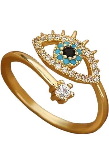 Just Pretty Corner Evil Eye Ring with Turquoise and Crystal Accents-Adjustable