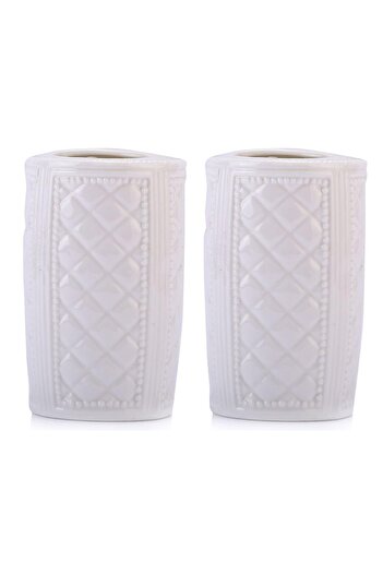 Bosphorus 2 Pieces Pen Holder with Checkerboard Pattern Ceramic Office Supplies 6X6X11Cm