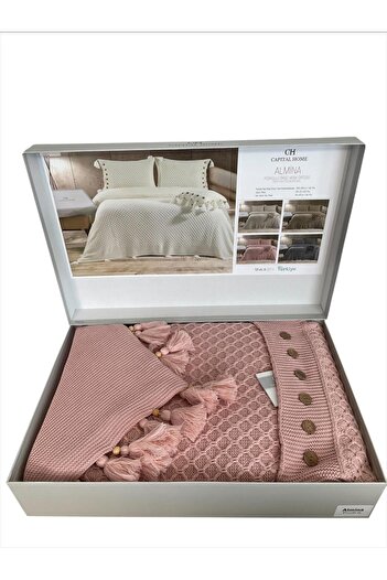 Capital Home Capital Home Double Almi̇na Tassel Knitted Bedspread Set