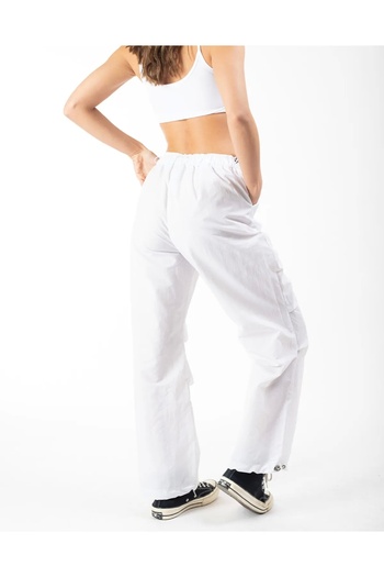 Bak Moda -White Women's Cargo Pants with Parachute Fabric Pocket Detail -