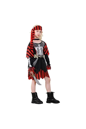 ATS Halloween Pirate Skeleton Costume with Bandana, Kids, Size 8-10 Years
