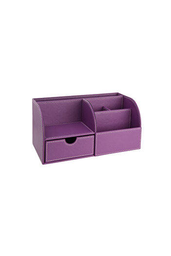 2K Desktop Organizer, Pen Holder, Remote Control Holder, Cube Notepad Holder, Tablet Holder, Bookshelf, 6 Compartments, with Drawers, Lilac