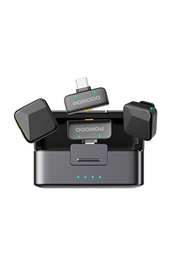 porodo Orion Lavalier Microphone Type-C & Lightning, Wireless, Auto Pairing, 5-Hour Battery, Black