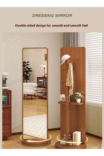 Taimi 360 Degree Rotating Floor Mirror and 2 in 1 Coat Rack for Bedroom and Living Room 166x56cm Beige