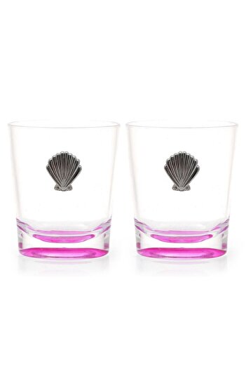 Bosphorus 2 Pieces Pen Holder Pink Sea Shell Acrylic Office Supplies 9X6X11Cm 250ml
