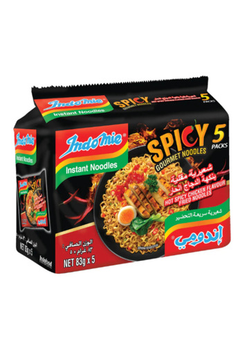 İndomie Hot Spicy Chicken Fried Gourmet Noodles, Halal Certified - (83g x 5) x 6 Pack