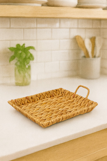 Çavdar Group Wicker Water Hyacinth Medium Square Tray with Handle Wicker Hand Knitted Tray