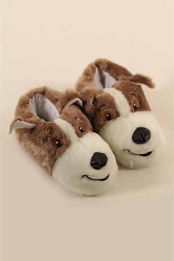 ALTUNTAŞ Unisex - Women - Men - Girls - Black and White Dog Slippers Home Boots