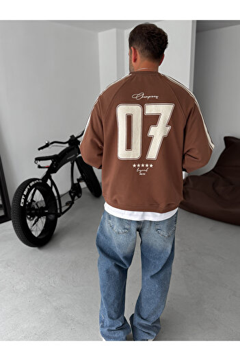 BYBASICMAN Kahve Champions Baskılı Parçalı Sweatshirt JJ-110